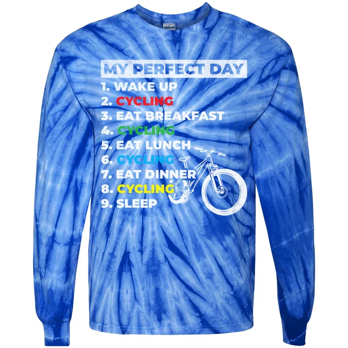 Cyclists My Perfect Day Mountain Biking Cycling Day Plan Gift Tie-Dye Long Sleeve Shirt