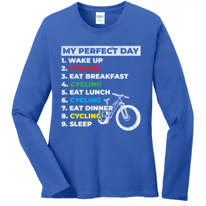 Cyclists My Perfect Day Mountain Biking Cycling Day Plan Gift Ladies Long Sleeve Shirt