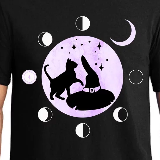 Cat Moon Phases Gift Black Cat Moon Funny Gift Witch Cute Gift Pajama Set