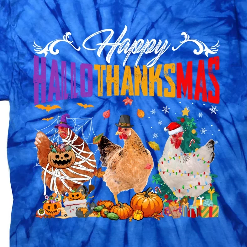 Chickens Mummy Pilgrim Santa Costume Happy Hallothanksmas Gift Tie-Dye T-Shirt