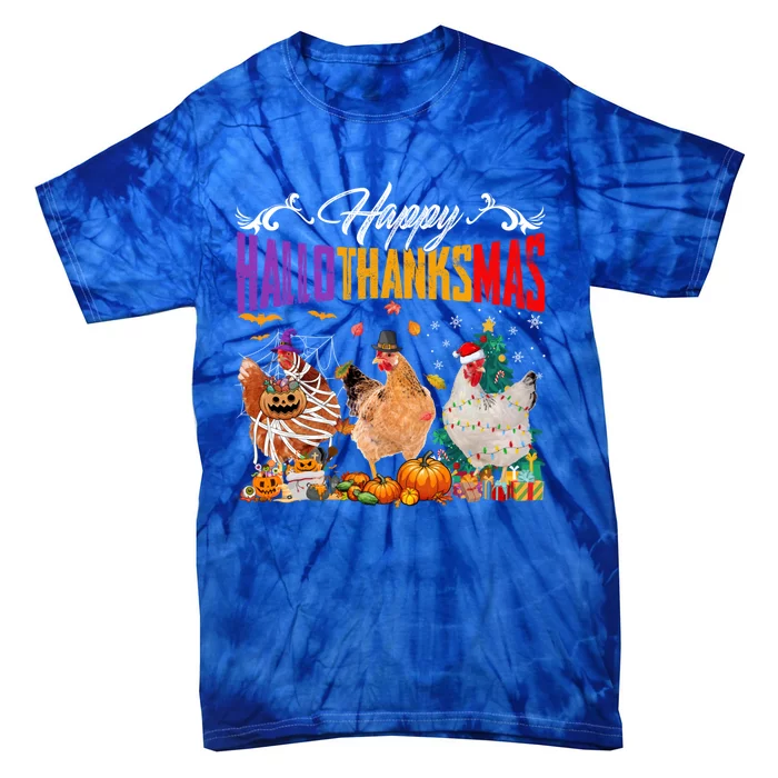 Chickens Mummy Pilgrim Santa Costume Happy Hallothanksmas Gift Tie-Dye T-Shirt