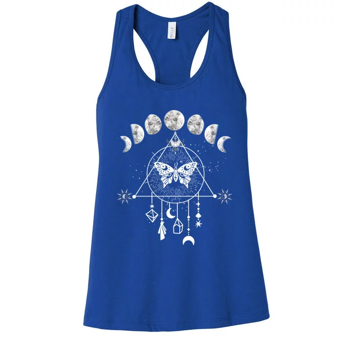 Celestial Moon Phase Moth Crystals Stars Vintage Design Gift Women's Racerback Tank