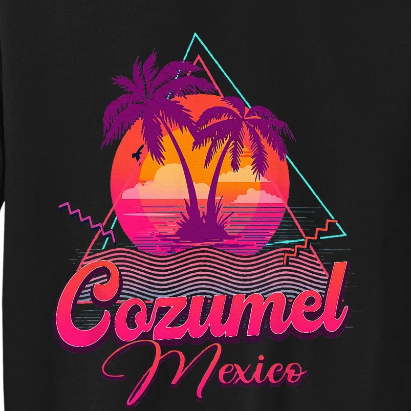 Cozumel Mexico Palm Trees Retro Beach 80s Summer Vacation Tall Sweatshirt