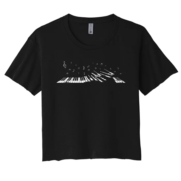 Classical Music Piano Player Gift Music Notes Piano Women's Crop Top Tee