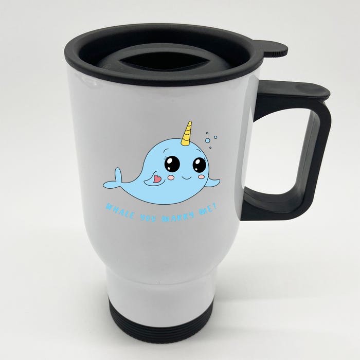 Cute Marriage Proposal Whale You Marry Me? Front & Back Stainless Steel Travel Mug