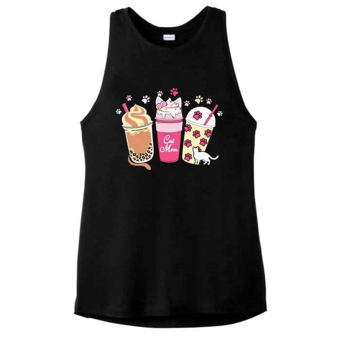 Cat Mom Paw Frappuccino Cute Ladies Tri-Blend Wicking Tank