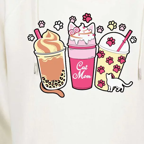 Cat Mom Paw Frappuccino Cute Womens Funnel Neck Pullover Hood