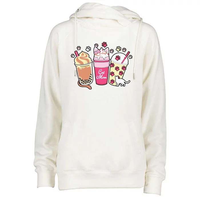 Cat Mom Paw Frappuccino Cute Womens Funnel Neck Pullover Hood