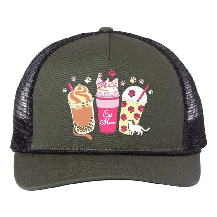 Cat Mom Paw Frappuccino Cute Retro Rope Trucker Hat Cap