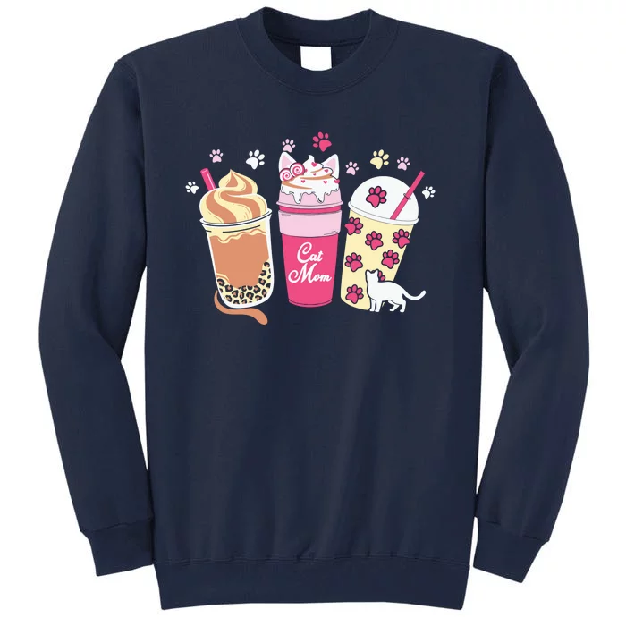 Cat Mom Paw Frappuccino Cute Tall Sweatshirt