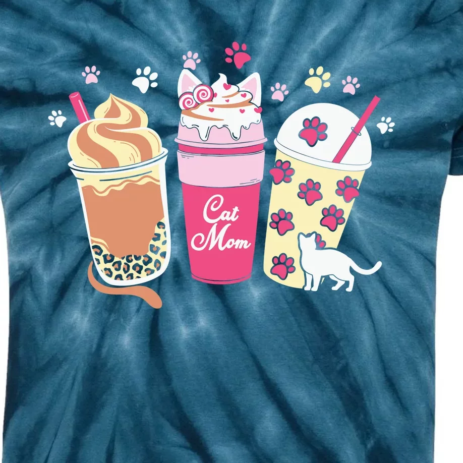 Cat Mom Paw Frappuccino Cute Kids Tie-Dye T-Shirt