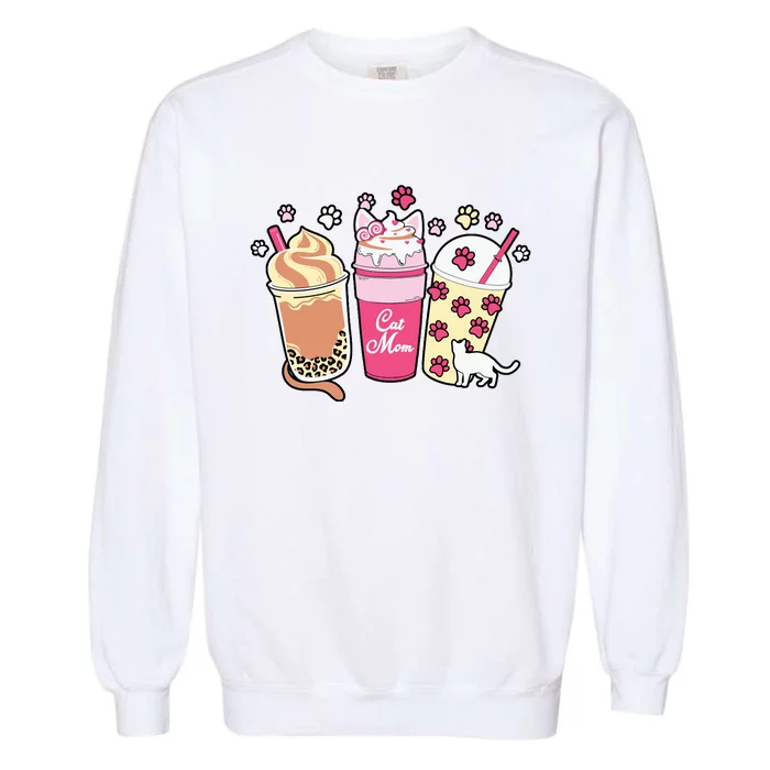 Cat Mom Paw Frappuccino Cute Garment-Dyed Sweatshirt