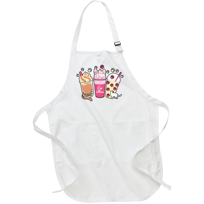 Cat Mom Paw Frappuccino Cute Full-Length Apron With Pocket