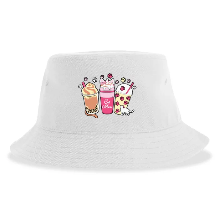 Cat Mom Paw Frappuccino Cute Sustainable Bucket Hat