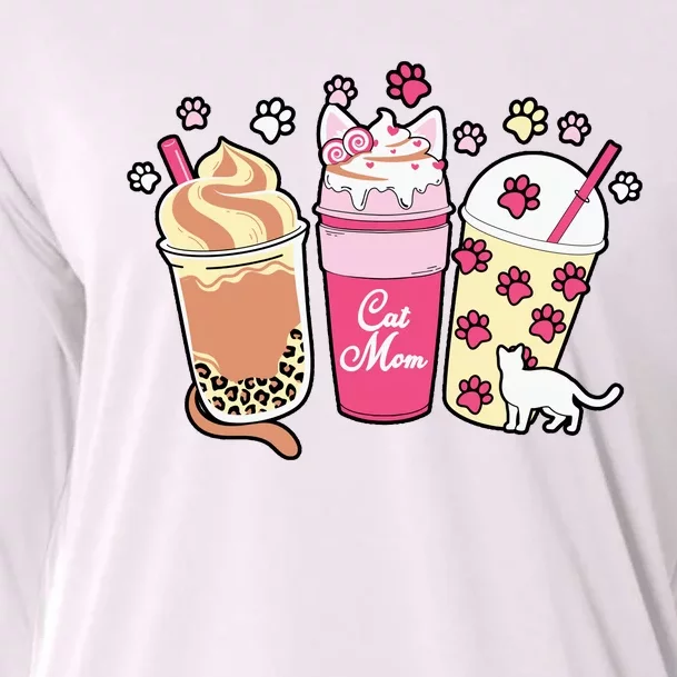 Cat Mom Paw Frappuccino Cute Cooling Performance Long Sleeve Crew