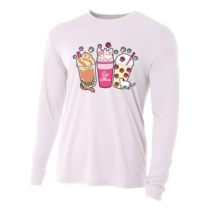 Cat Mom Paw Frappuccino Cute Cooling Performance Long Sleeve Crew