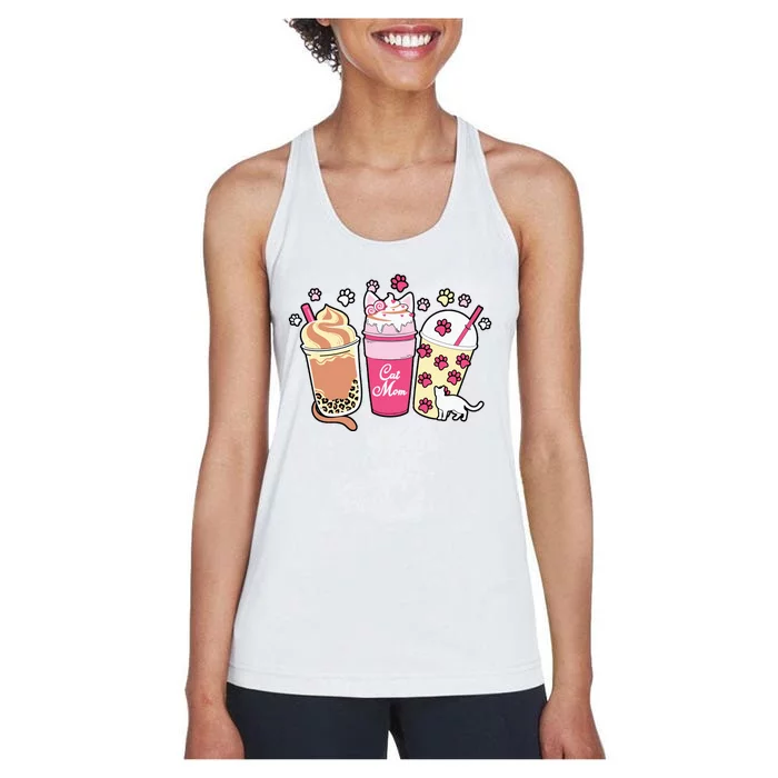 Cat Mom Paw Frappuccino Cute Women's Racerback Tank