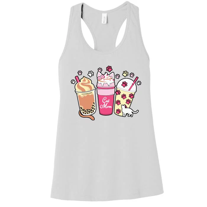 Cat Mom Paw Frappuccino Cute Women's Racerback Tank