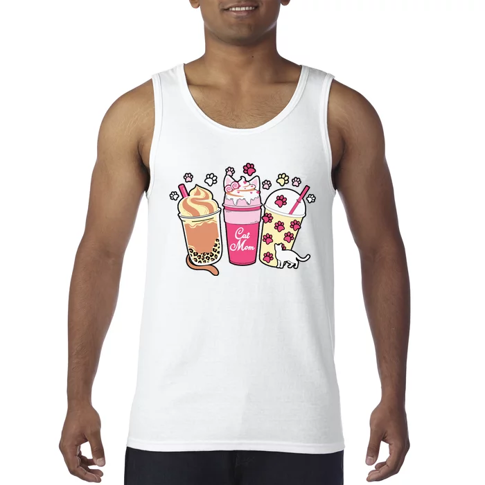 Cat Mom Paw Frappuccino Cute Tank Top