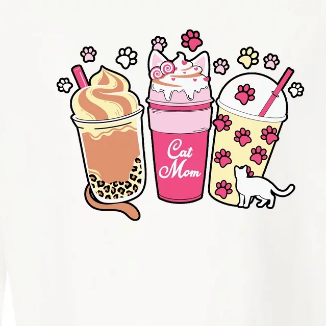 Cat Mom Paw Frappuccino Cute Cropped Pullover Crew