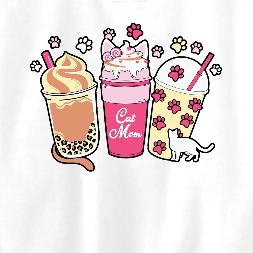 Cat Mom Paw Frappuccino Cute Kids Sweatshirt