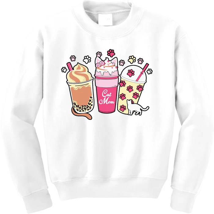 Cat Mom Paw Frappuccino Cute Kids Sweatshirt