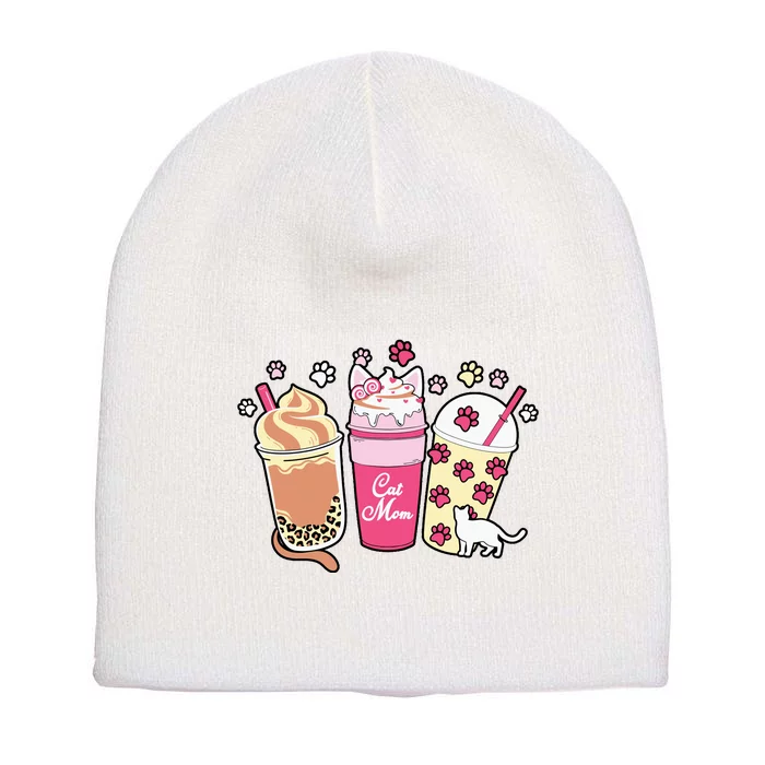 Cat Mom Paw Frappuccino Cute Short Acrylic Beanie