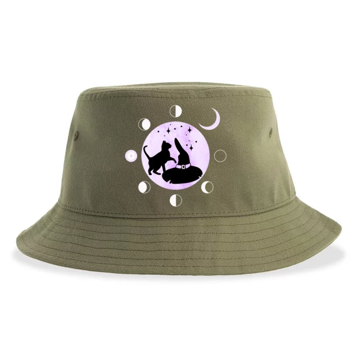 Cat Moon Phases Cute Gift Black Cat Moon Gift Witch Great Gift Sustainable Bucket Hat