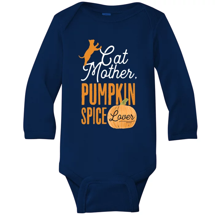 Cat Mother Pumpkin Spice Lover Cute Fall Mom Gift Baby Long Sleeve Bodysuit