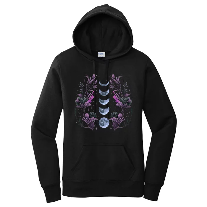 Celestial Moon Phase Boho Wildflowers Zodiac Witchcore Women's Pullover Hoodie