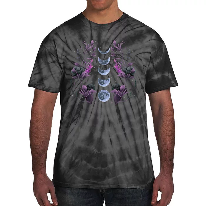 Celestial Moon Phase Boho Wildflowers Zodiac Witchcore Tie-Dye T-Shirt