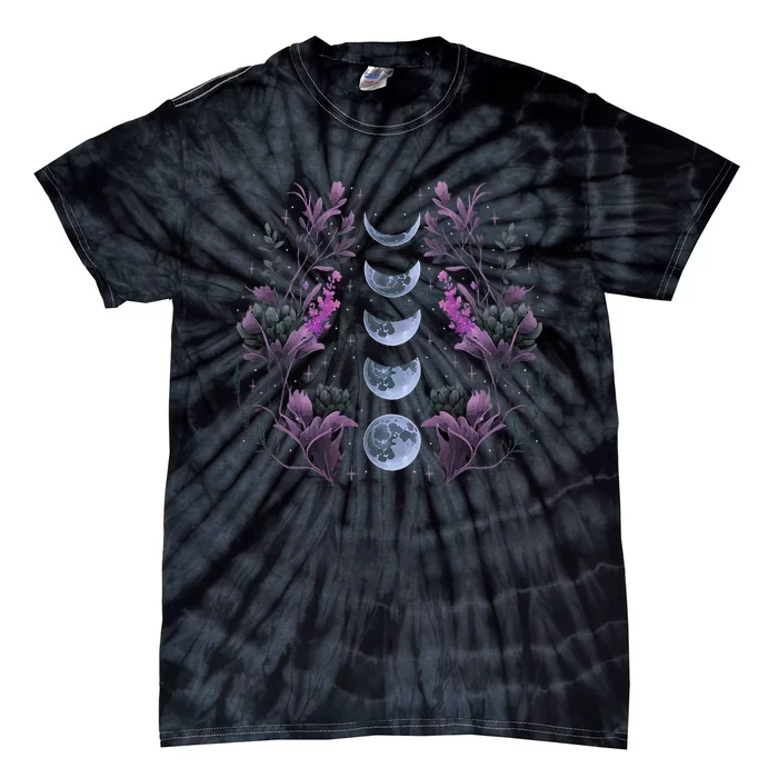 Celestial Moon Phase Boho Wildflowers Zodiac Witchcore Tie-Dye T-Shirt