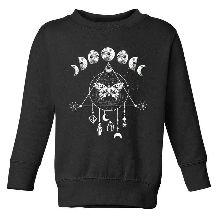 Celestial Moon Phase Moth Crystals Stars Vintage Design Toddler Sweatshirt