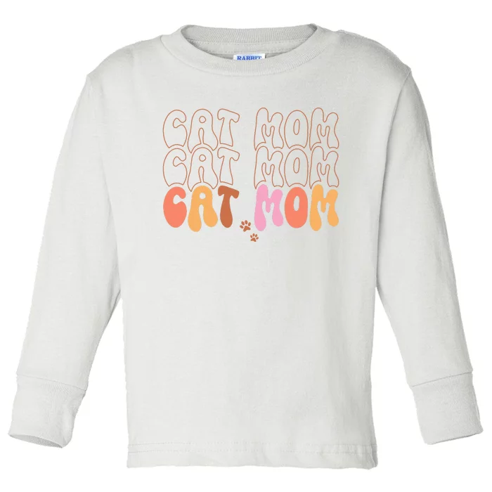 Cat Mom Retro Groovy Cats Adoption Mother's Day Toddler Long Sleeve Shirt