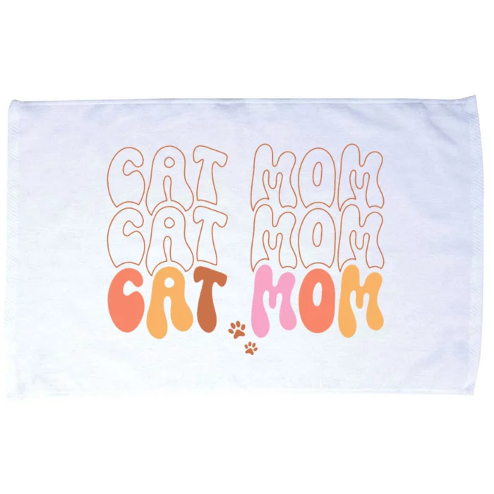 Cat Mom Retro Groovy Cats Adoption Mother's Day Microfiber Hand Towel