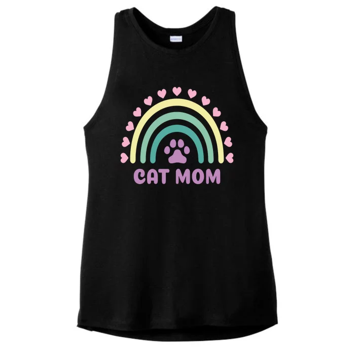 Cat Mom Rainbow Heart Ladies Tri-Blend Wicking Tank