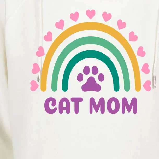 Cat Mom Rainbow Heart Womens Funnel Neck Pullover Hood