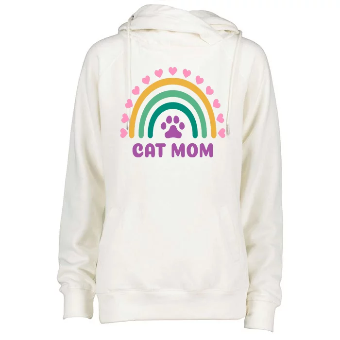 Cat Mom Rainbow Heart Womens Funnel Neck Pullover Hood