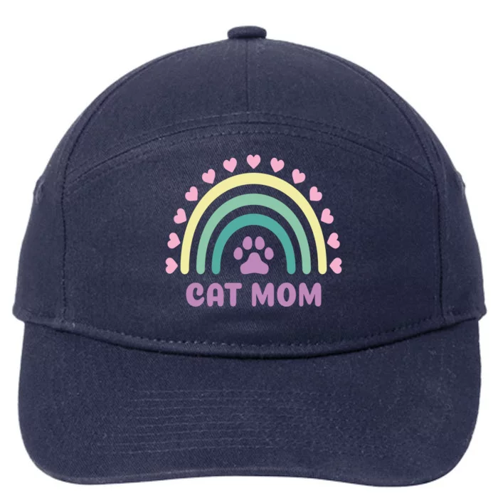 Cat Mom Rainbow Heart 7-Panel Snapback Hat