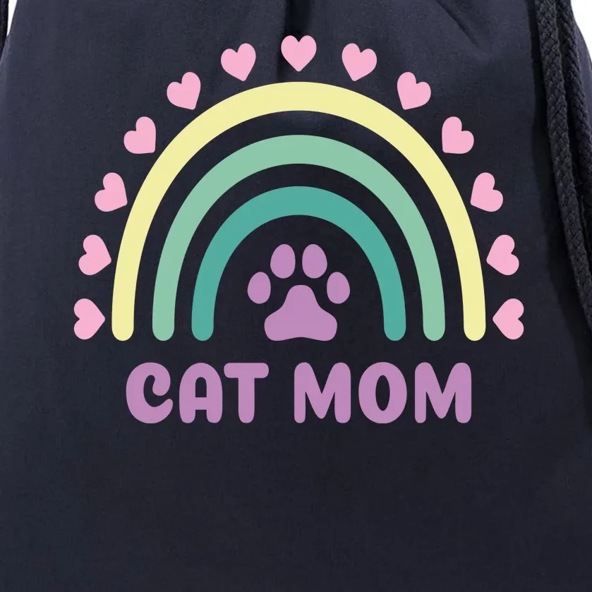 Cat Mom Rainbow Heart Drawstring Bag