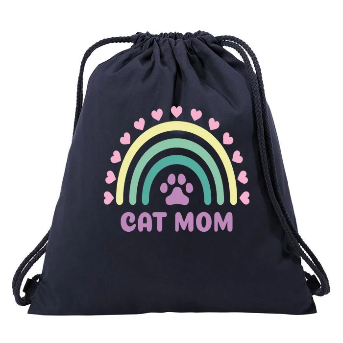 Cat Mom Rainbow Heart Drawstring Bag