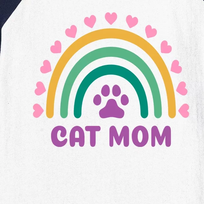 Cat Mom Rainbow Heart Baseball Sleeve Shirt