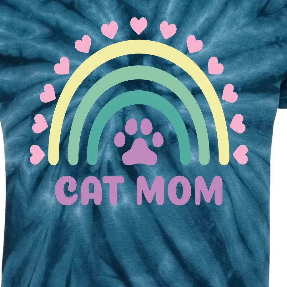 Cat Mom Rainbow Heart Kids Tie-Dye T-Shirt