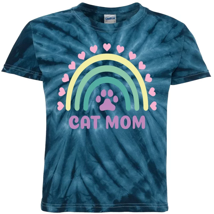 Cat Mom Rainbow Heart Kids Tie-Dye T-Shirt