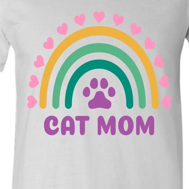 Cat Mom Rainbow Heart V-Neck T-Shirt