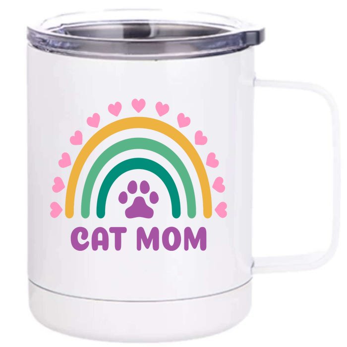 Cat Mom Rainbow Heart Front & Back 12oz Stainless Steel Tumbler Cup