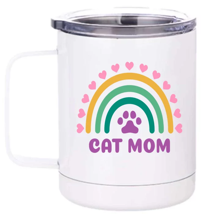 Cat Mom Rainbow Heart Front & Back 12oz Stainless Steel Tumbler Cup