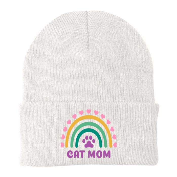 Cat Mom Rainbow Heart Knit Cap Winter Beanie