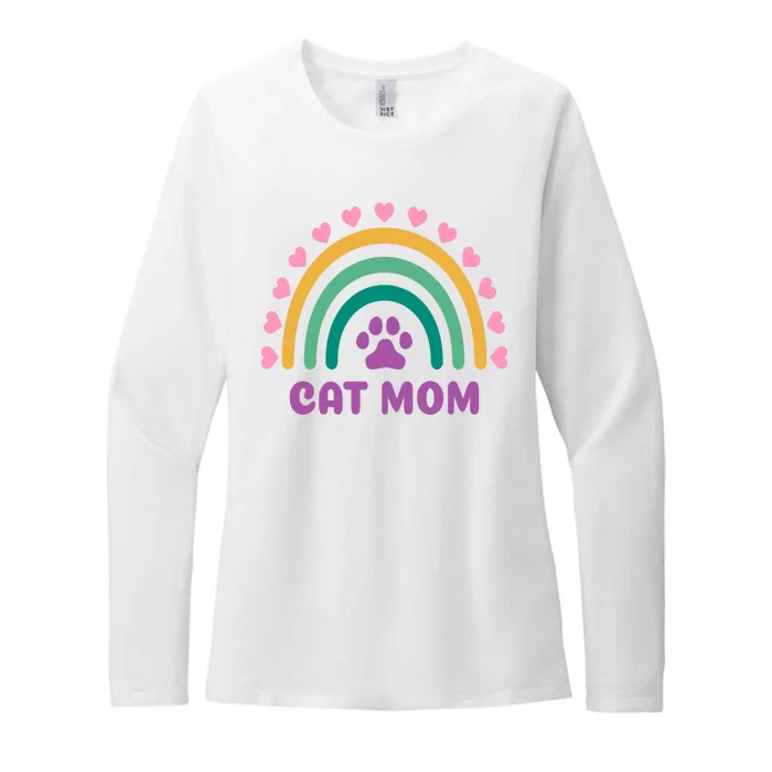 Cat Mom Rainbow Heart Womens CVC Long Sleeve Shirt