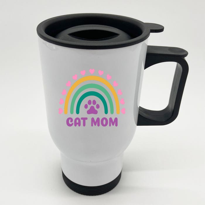 Cat Mom Rainbow Heart Front & Back Stainless Steel Travel Mug